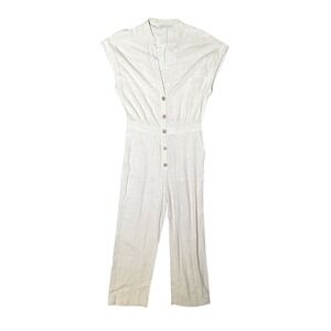 Love Notes Linen Blend Button Down Deep V-neck‎ Jumpsuit Coastal Beachy Capsule